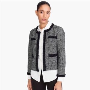 J. Crew Glen Plaid Tweed Collarless Lady Jacket with Braided Trim